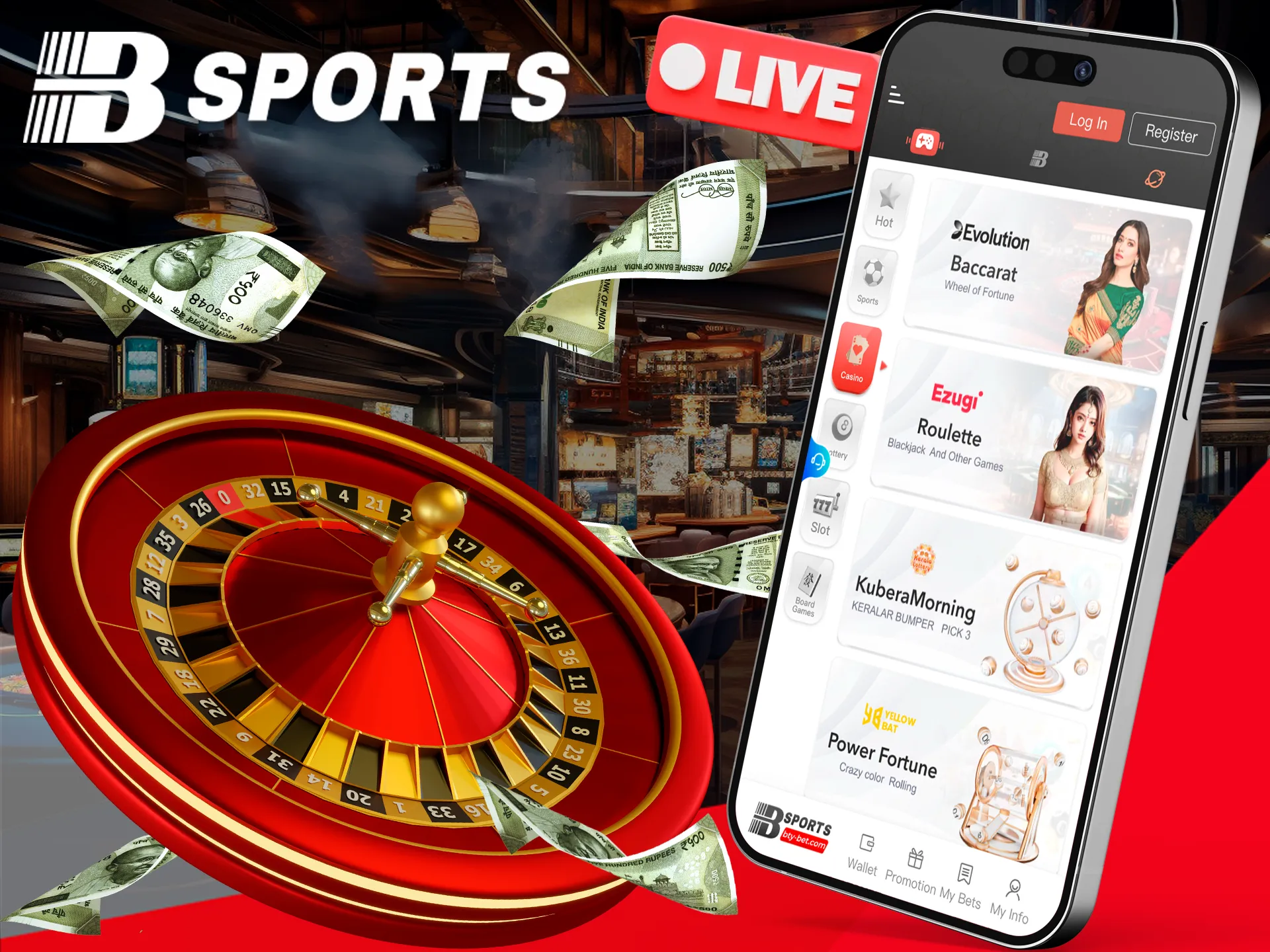 Place your live casino bets on the BSports mobile app.