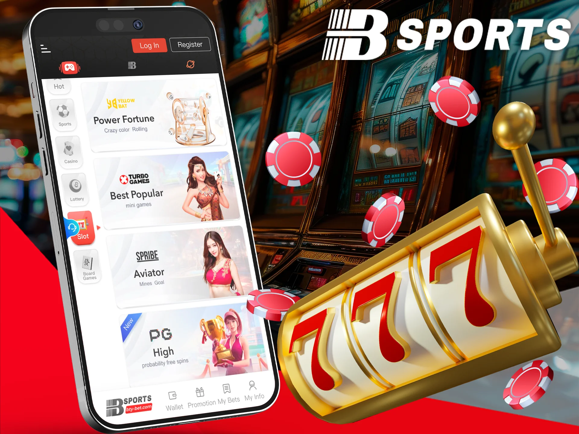 Play your favourite slots on the BSports app.